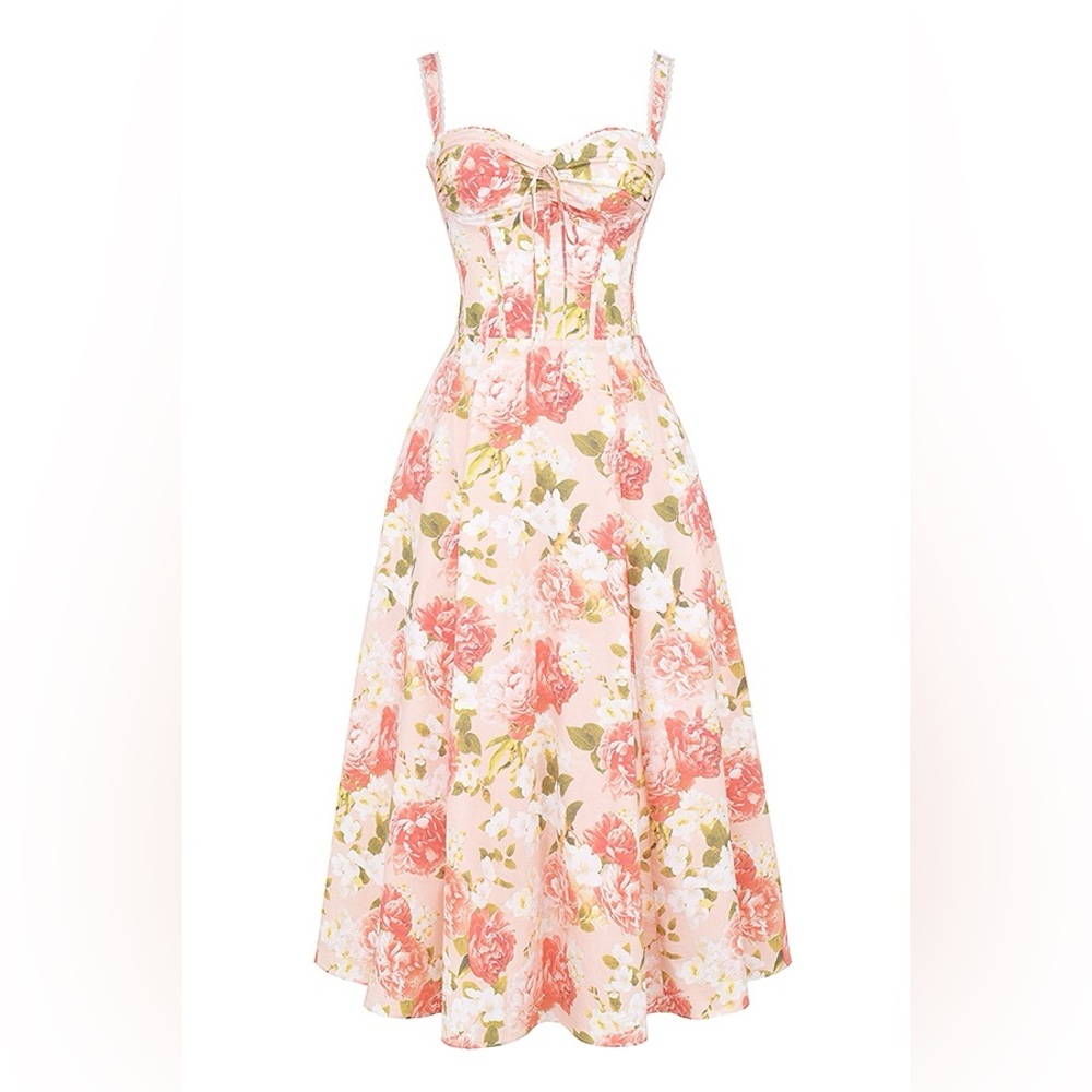 House of CB ROSALEE Pink Peony Print Cotton Bustier Sundress - Picture 5 of 12
